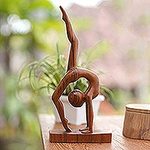 Hand Carved Suar Wood Yoga Sculpture, 'Pincha Mayurasana'