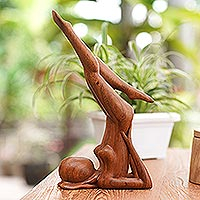 Hand Crafted Suar Wood Sculpture,'Sarvangasana Pose'
