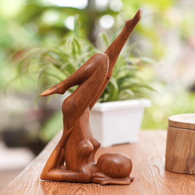 Wood sculpture, 'Sarvangasana Pose' - Hand Crafted Suar Wood Sculpture