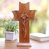 Escultura de madera, 'Bendito sea Jesús' - Escultura de cruz de madera de suar hecha a mano