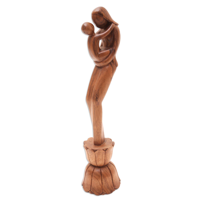 Escultura de madera - Escultura de Madre e Hijo en Madera de Suar