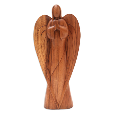 Wood sculpture, 'Angel in Peace' - Suar Wood Angel Sculpture from Bali