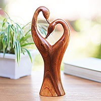 Wood sculpture, 'Swan Romance'