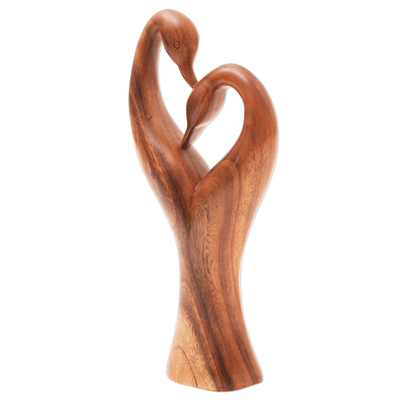 Escultura de madera - Romántica escultura de cisne en madera de suar