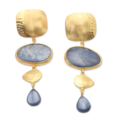 Gold-plated kyanite dangle earrings, 'Body and Soul' - Gold-Plated Kyanite Dangle Earrings from Bali