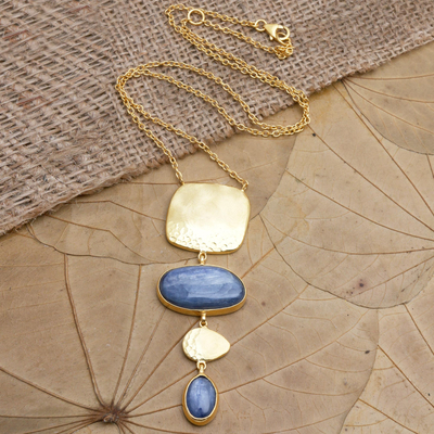 Gold-plated kyanite pendant necklace, 'Body and Soul' - Gold-Plated Kyanite Pendant Necklace from Bali