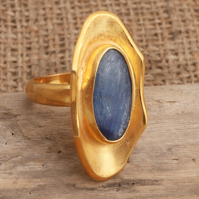 Gold-plated kyanite cocktail ring, 'Bluest Eye' - Gold-Plated Kyanite Cocktail Ring from Bali