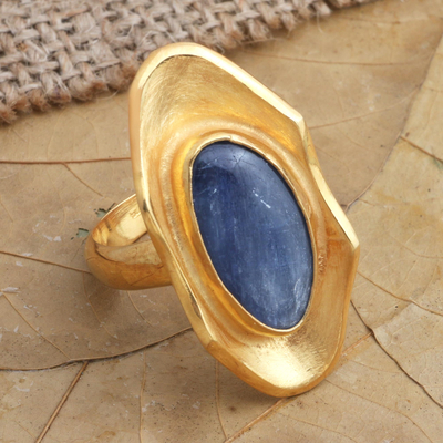 Gold-plated kyanite cocktail ring, 'Bluest Eye' - Gold-Plated Kyanite Cocktail Ring from Bali