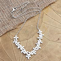 Sterling silver pendant necklace, 'Snow Petals' - Sterling Silver Floral-Motif Pendant Necklace
