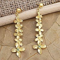 Gold-plated peridot dangle earrings, 'Golden Spring' - Gold-Plated Peridot Floral-Motif Dangle Earrings