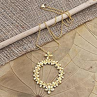 Gold-plated peridot pendant necklace, 'Wreathed in Flowers' - Gold-Plated Peridot Floral-Motif Pendant Necklace