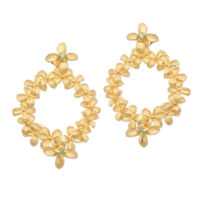 Gold-plated peridot drop earrings, 'Wreathed in Flowers' - Gold-Plated Peridot Floral Drop Earrings from Bali