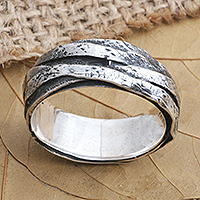 Men's sterling silver band ring, 'I'm Yours' - Men's Sterling Silver Band Ring with Oxidized Finish