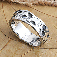 Men's crystal band ring, 'Coral in the Cliff'