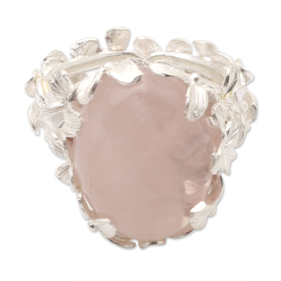 Rose quartz cocktail ring, 'Ice Caps' - Hand Made Sterling Silver and Rose Quartz Cocktail Ring