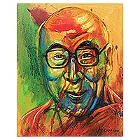 'El Santo Dalai Lama' - Pintura de retrato firmada sobre lienzo