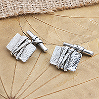 Men's sterling silver cufflinks, 'Commanding Presence' - Men's Artisan Crafted Sterling Silver Cufflinks