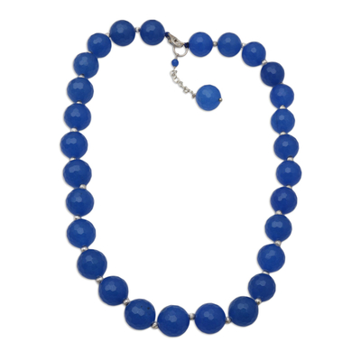 Agate beaded necklace, 'Evening Cocktail in Blue' - Sterling Silver and Blue Agate Beaded Necklace