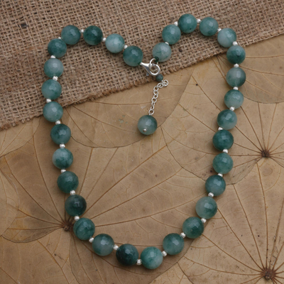 Agate beaded necklace, 'Evening Cocktail in Green' - Artisan Crafted Sterling Silver and Agate Beaded Necklace