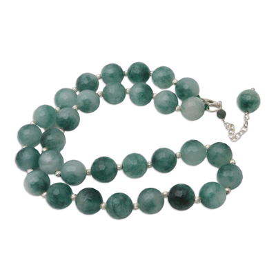 Agate beaded necklace, 'Evening Cocktail in Green' - Artisan Crafted Sterling Silver and Agate Beaded Necklace