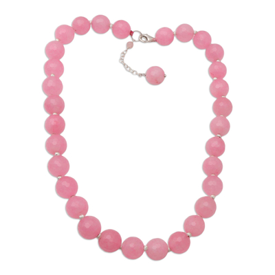 Agate beaded necklace, 'Evening Cocktail in Pink' - Sterling Silver and Pink Agate Beaded Necklace