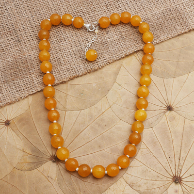 Halskette aus Achatperlen - Halskette aus Sterlingsilber und orangefarbenem Achat