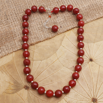 Halskette aus Achatperlen - Halskette aus Sterlingsilber und roten Achatperlen