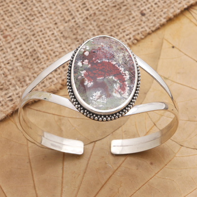 Agate cuff bracelet, 'Supernatural Charm' - Sterling Silver and Agate Cuff Bracelet from Bali