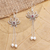 Cultured pearl and garnet dangle earrings, 'Passionate Lotus' - Handcrafted Cultured Pearl and Garnet Dangle Earrings (image 2) thumbail