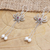 Cultured pearl and garnet dangle earrings, 'Passionate Lotus' - Handcrafted Cultured Pearl and Garnet Dangle Earrings (image 2b) thumbail