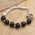 Onyx beaded bracelet, 'Dark Journey' - Onyx and Sterling Silver Beaded Bracelet from Bali