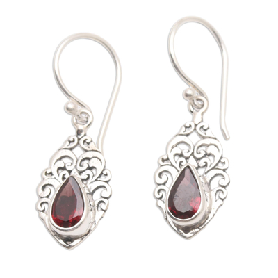 Garnet dangle earrings, 'Berry Jam' - Handmade Sterling Silver and Garnet Dangle Earrings