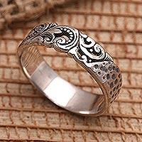 Sterling silver band ring, 'Ayung Journey'