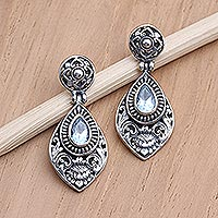 Blue topaz dangle earrings, 'Lotus Lake in Blue' - Sterling Silver and Blue Topaz Dangle Earrings