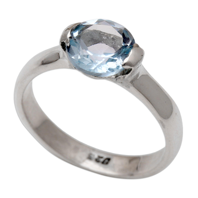 anillo de topacio azul con una sola piedra - Anillo de plata de ley y topacio azul con una sola piedra