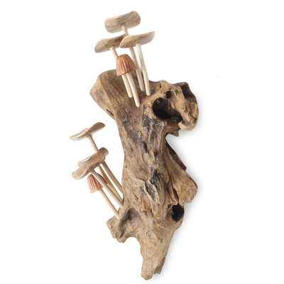 Wood sculpture, 'Mushroom Garden' - Jempinis Wood Mushroom-Themed Sculpture
