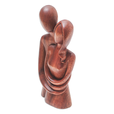 Wood statuette, 'Honeymoon Couple' - Handmade Romantic Suar Wood Sculpture