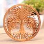 Wood relief panel, 'Palm Garden' - Handmade Suar Wood Palm Tree Relief Panel