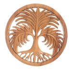 Wood relief panel, 'Palm Garden' - Handmade Suar Wood Palm Tree Relief Panel