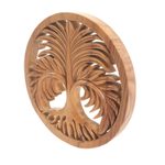 Wood relief panel, 'Palm Garden' - Handmade Suar Wood Palm Tree Relief Panel