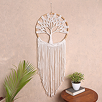Cotton macrame wall hanging, 'Boho Garden' - Artisan Crafted Cotton Macrame Wall Hanging