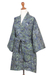 Hand-stamped cotton robe, 'Forest Growth' - Hand-Stamped Batik Cotton Robe with Tie Belt (image 2c) thumbail