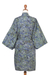 Hand-stamped cotton robe, 'Forest Growth' - Hand-Stamped Batik Cotton Robe with Tie Belt