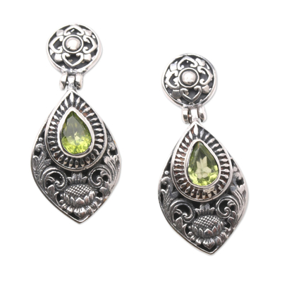 Peridot dangle earrings, 'Lotus Lake in Green' - Sterling Silver and Peridot Dangle Earrings