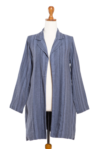 Easy Fit Handwoven Blue Cotton Blazer Jacket