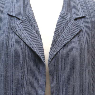 Handwoven cotton blazer, 'Cloudy Lady' - Easy Fit Handwoven Blue Cotton Blazer Jacket