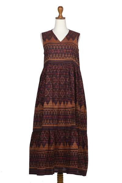 Hand-woven cotton dress, 'Borobudur' - Hand-Woven Cotton Maxi Dress with Ikat Motif
