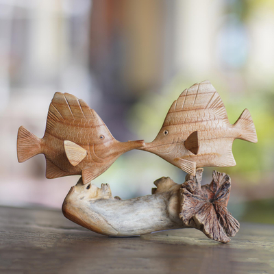 Escultura de madera - Escultura de pez ángel de madera Jempinis