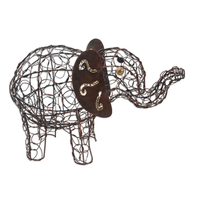 Iron statuette, 'Elephant in the Room' - Wrought Iron Elephant-Themed Statuette