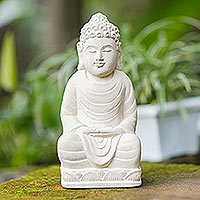 Estatuilla de piedra arenisca, 'Paz de Buda' - Estatuilla de Buda de piedra arenisca hecha a mano